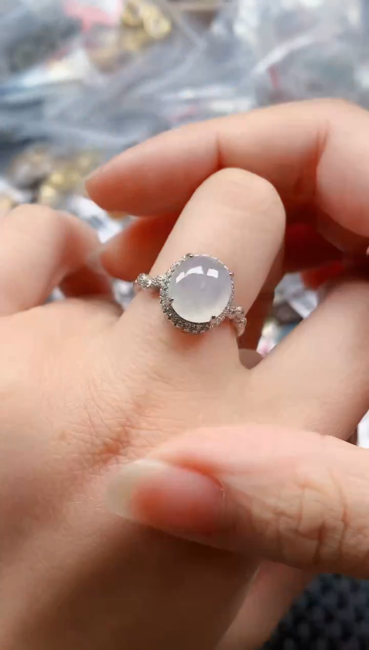 银S925镶嵌戒指翡翠天然A货缅甸翡翠