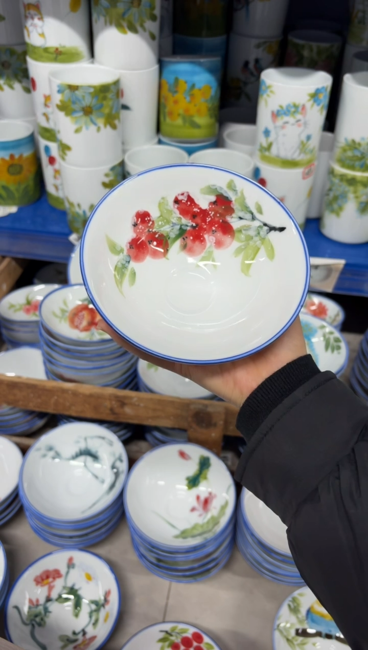 景德镇高温陶瓷食品级手绘釉中彩-斗笠碗