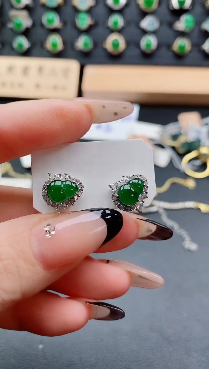 银S925镶嵌翡翠耳饰121