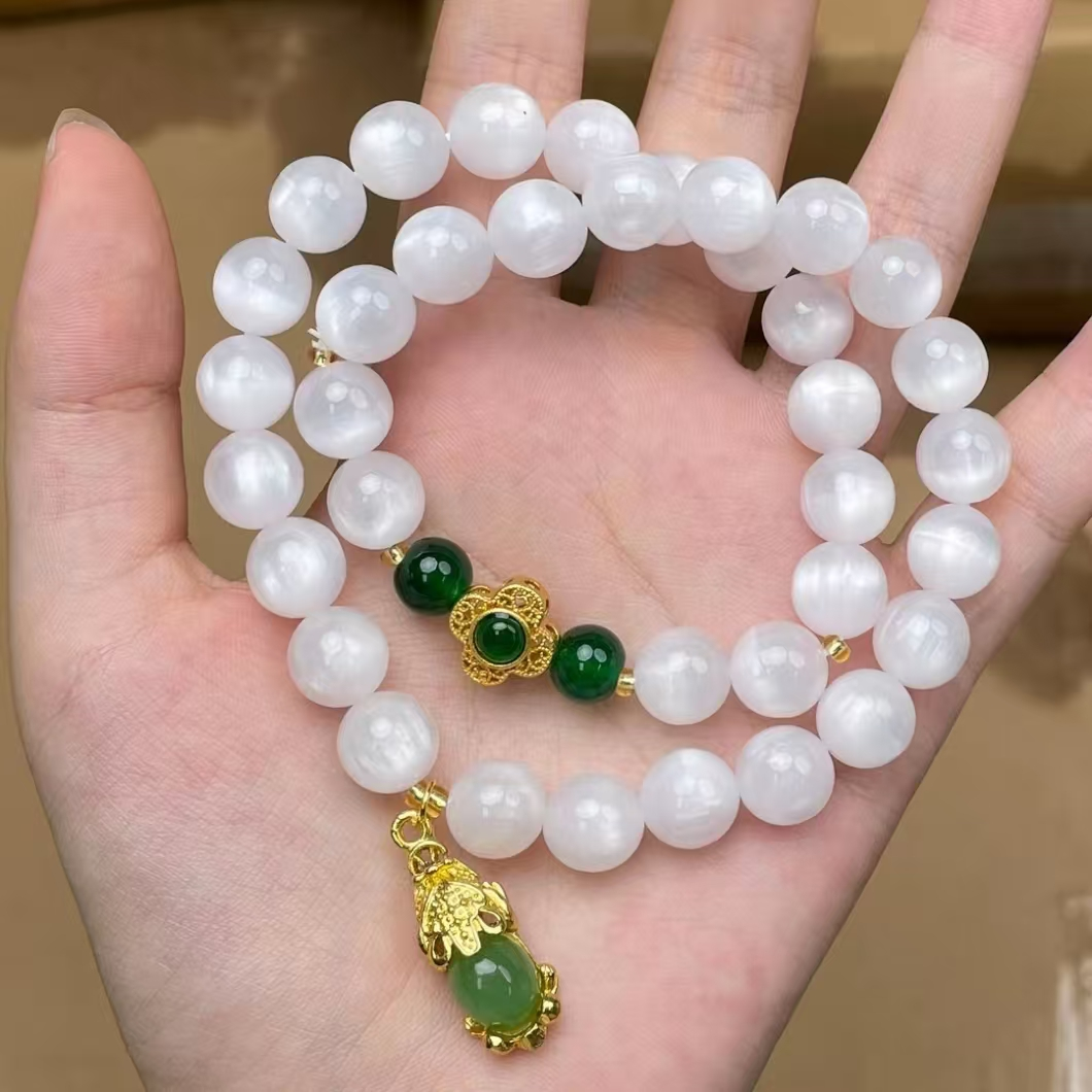 非金属树脂手链 海云母1.0樱花粉变色 四叶草手串（无礼盒）S1069