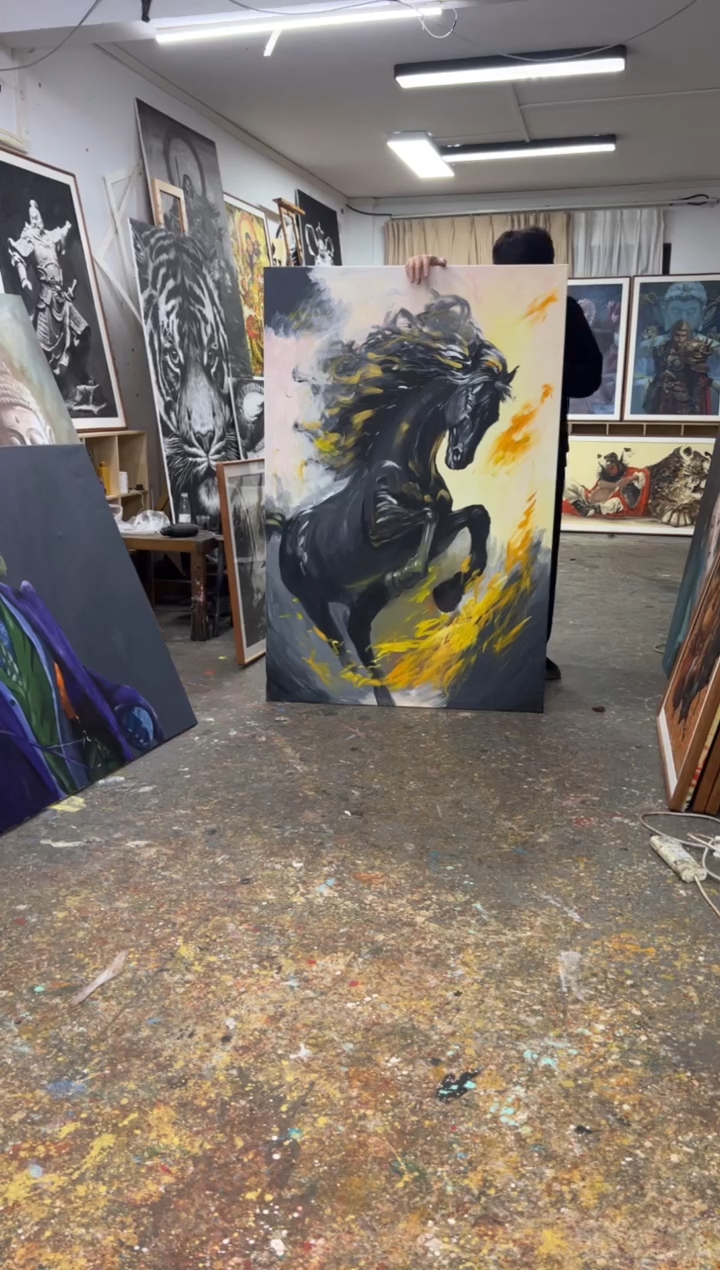 丙烯画禁黑马科不五加框