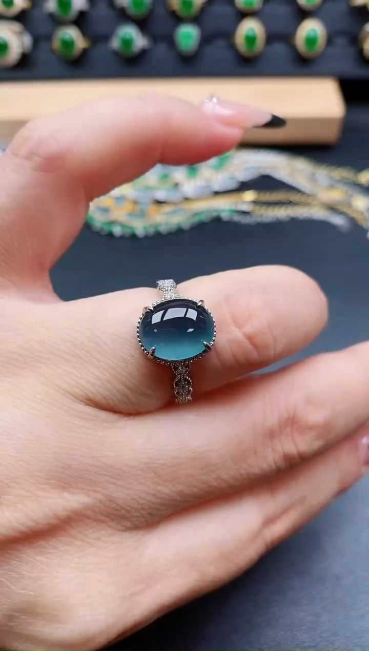 银S925镶嵌戒指翡翠1