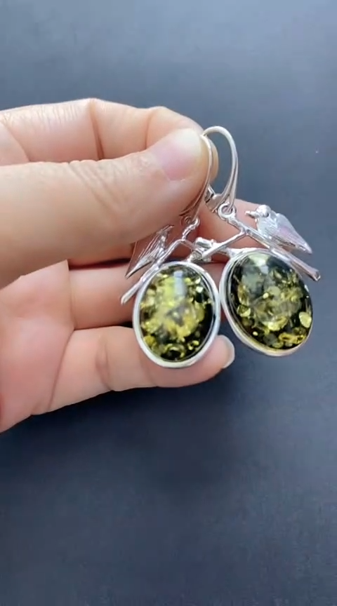 【闪购商品】琥珀裸石银S925镶嵌琥珀耳坠