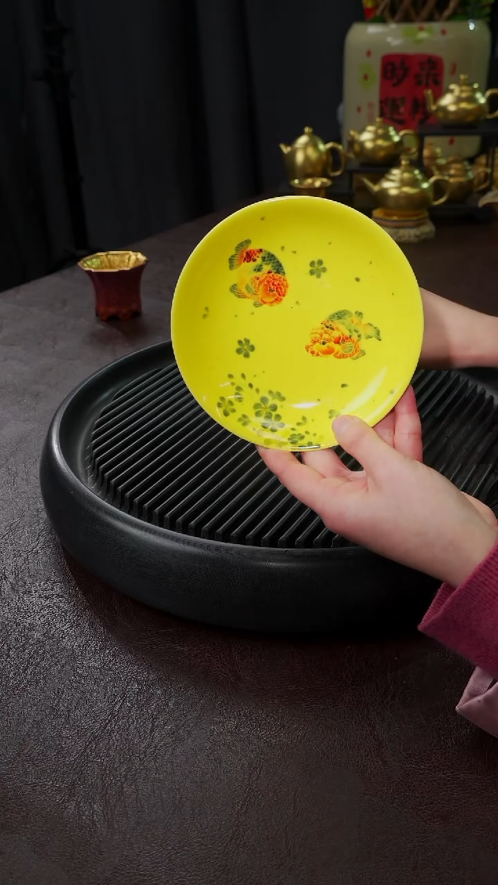 【闪购商品】杯【宜景窑焦黄】手绘双鱼干泡