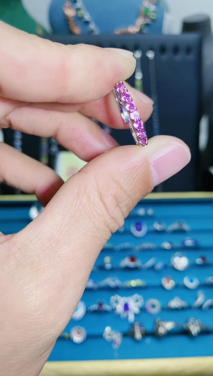 【闪购商品】蓝宝石戒指银S925镶嵌粉蓝宝