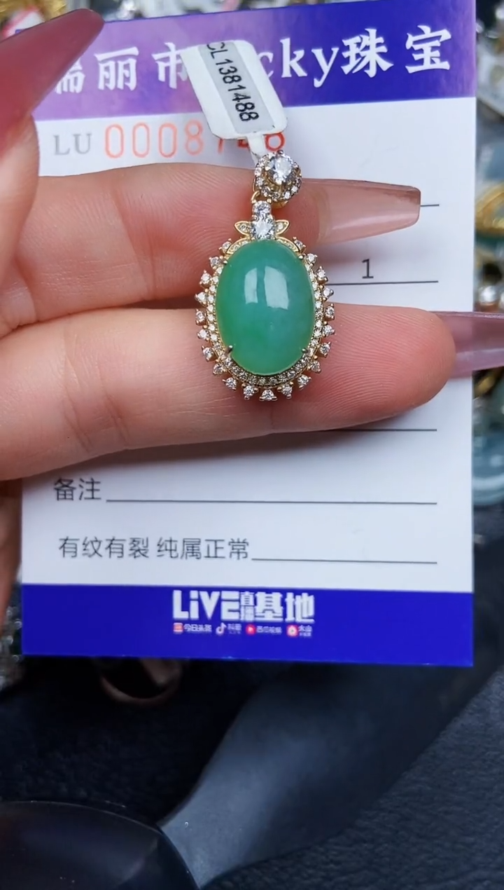 翡翠银S925镶嵌颈饰8748