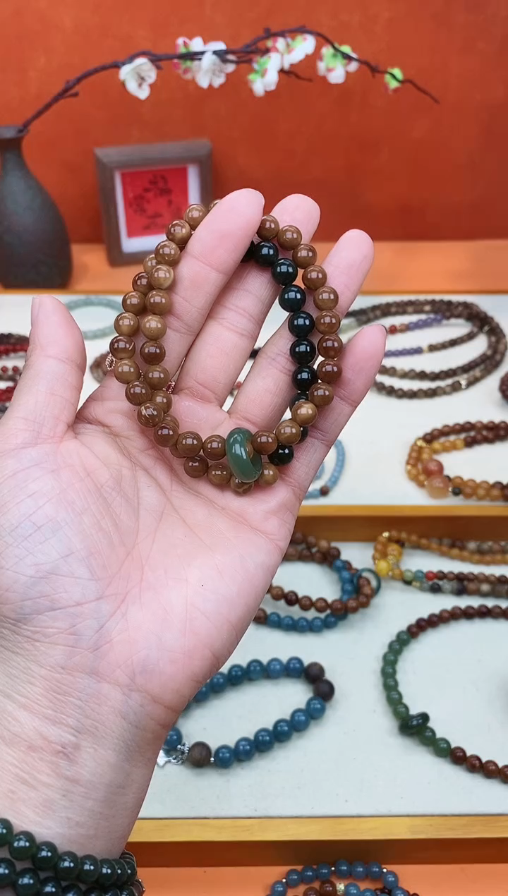 【闪购商品】库克手串未镶嵌菠菜绿至此青绿双圈