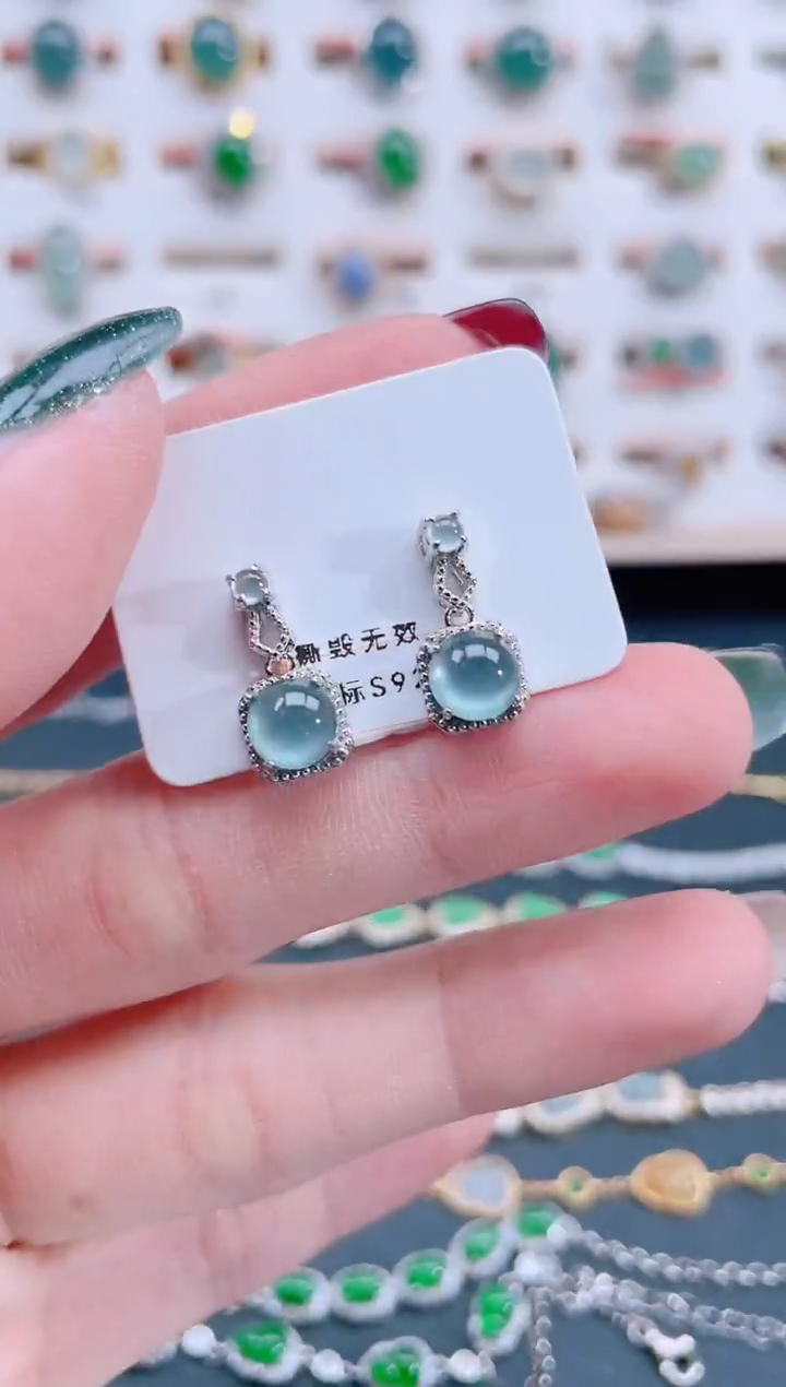 银S925镶嵌翡翠耳饰天然翡翠