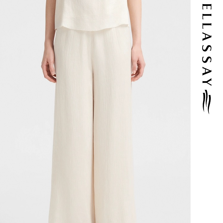 【压褶系列】ELLASSAY歌力思夏新垂感白色直筒休闲裤EWB355K01300