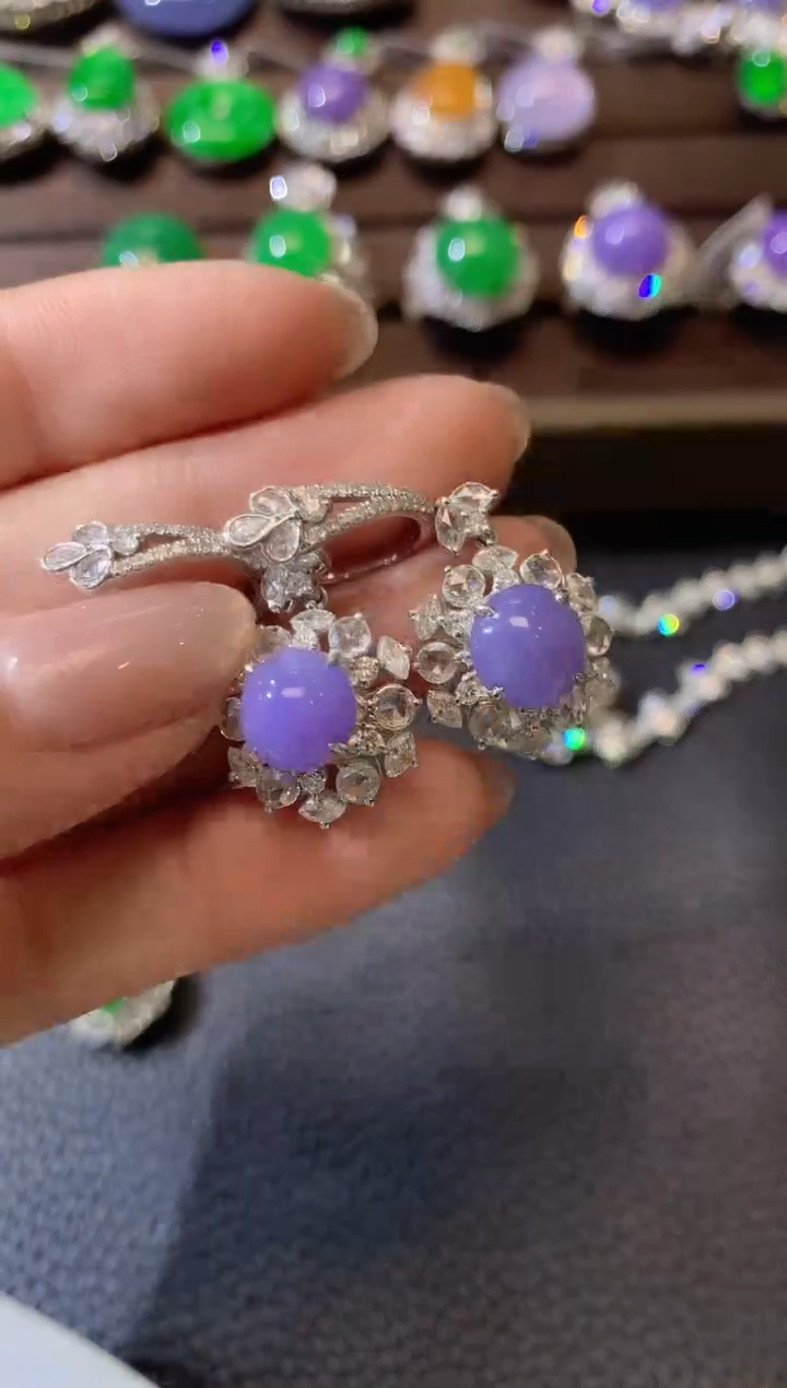 【闪购商品】翡翠耳饰18K金镶嵌D83翡翠紫货有一定色差