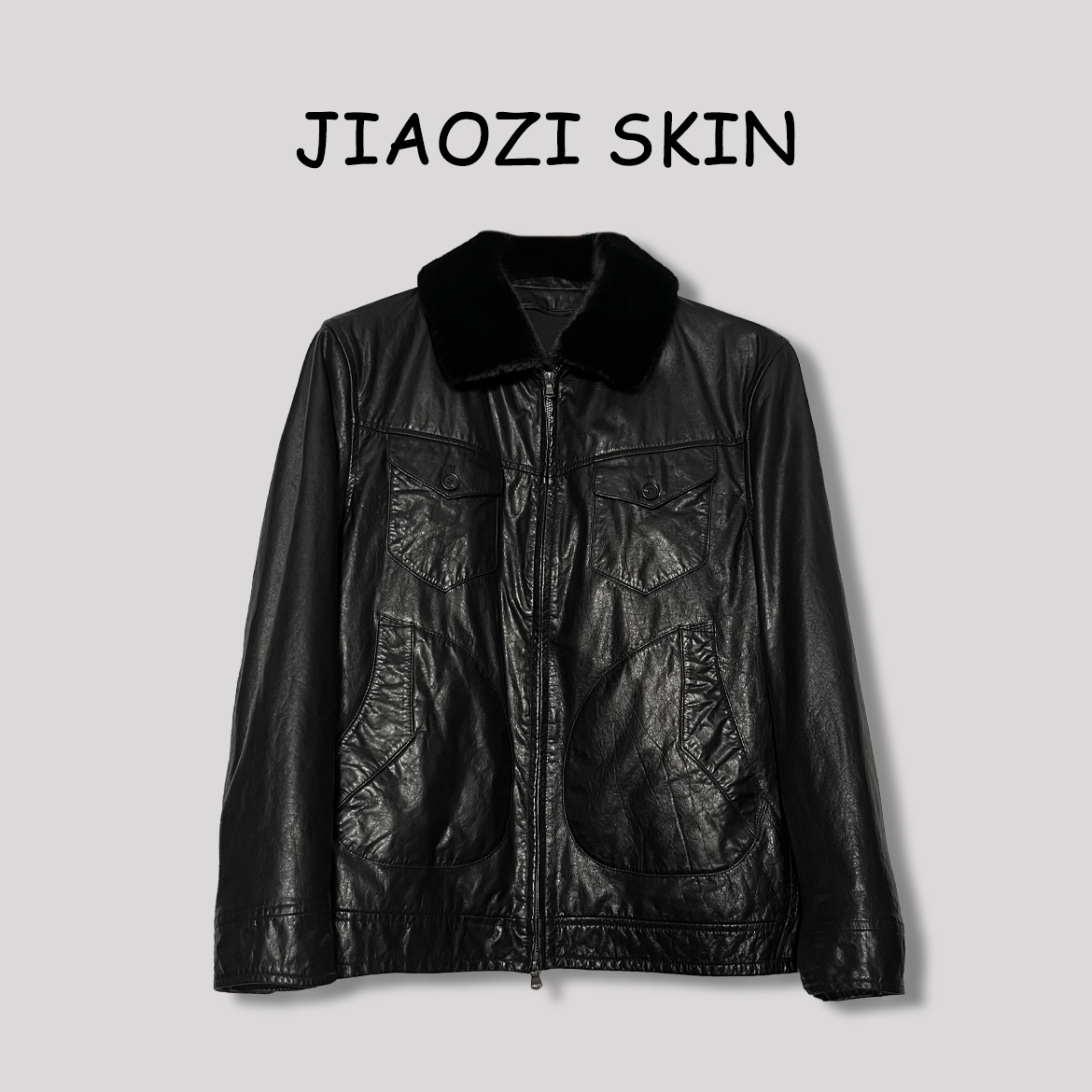 JIAOZI SKIN 秋冬男士水貂毛领休闲轻奢微宽松头层牛皮皮衣9903