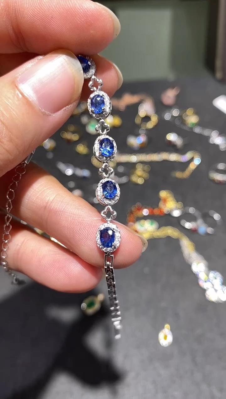 手链蓝宝石银S925镶嵌手链