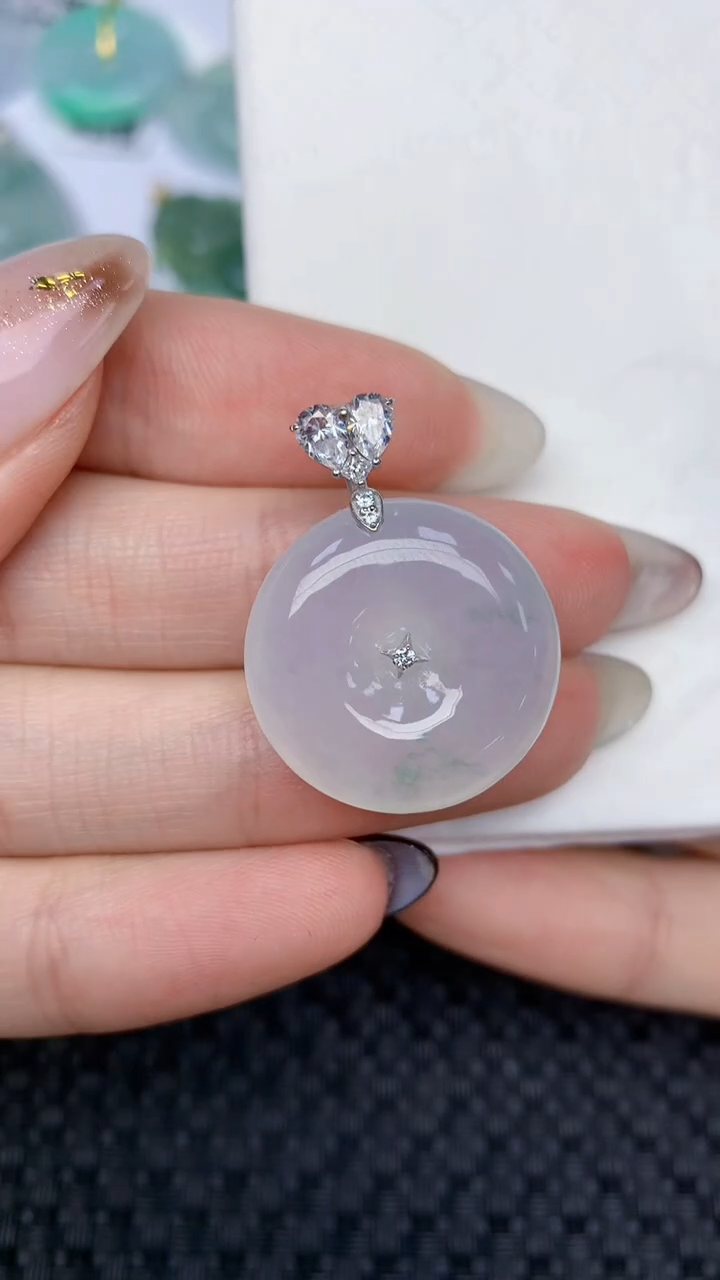 颈饰18K金镶嵌翡翠天然缅甸翡翠a货百元以上9元证书费自理