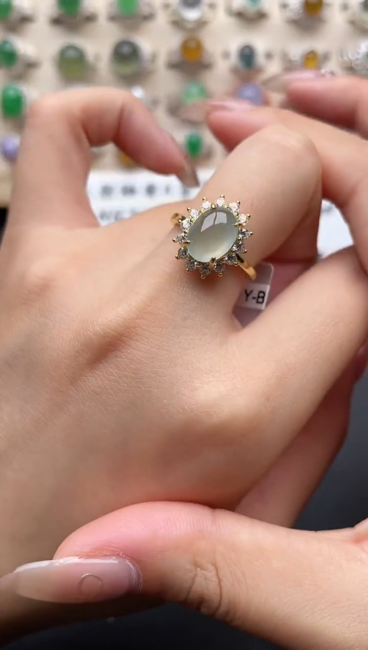 【闪购商品】翡翠戒指银S925镶嵌一物一证一礼盒