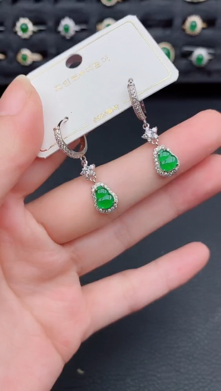 银S925镶嵌翡翠耳饰天然a货翡翠127