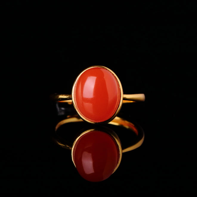 【泓贝珠宝-N796】冰底南红蛋面戒指可调节戒圈