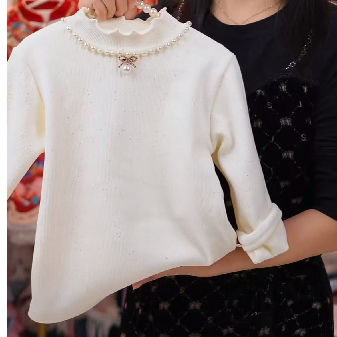 新款-【珍珠领-米打底】女童系打底衫-时尚百搭