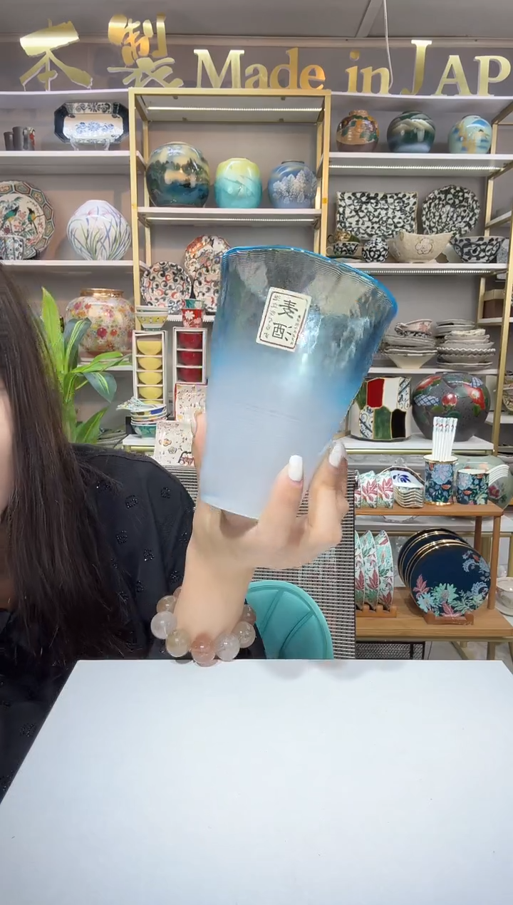 陶瓷360ml螺纹杯-杯口淡蓝一只