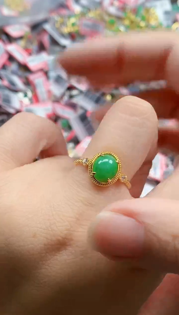 银S925镶嵌戒指翡翠天然A货缅甸翡翠