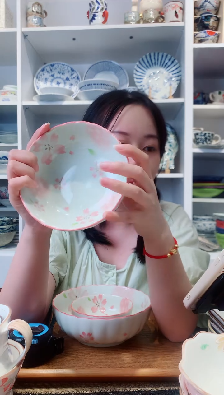 陶瓷美浓烧樱花雨中钵