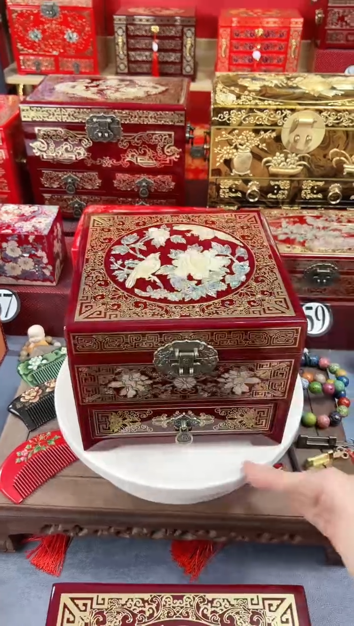 【闪购商品】20厘米新款三层单抽掐丝螺钿酒红喜上眉梢