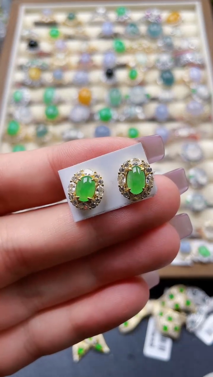 银S925镶嵌翡翠耳饰103