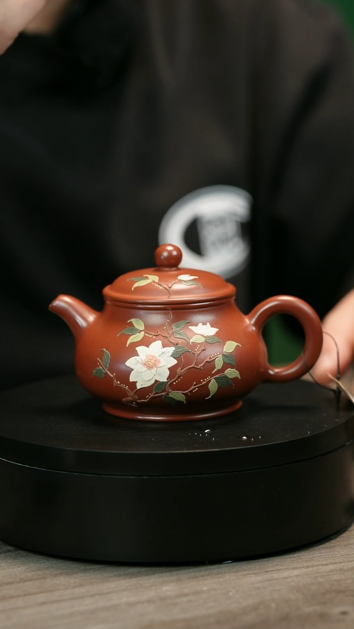 茶壶紫砂笑*H2424赵翠虹堆绘玉兰潘壶