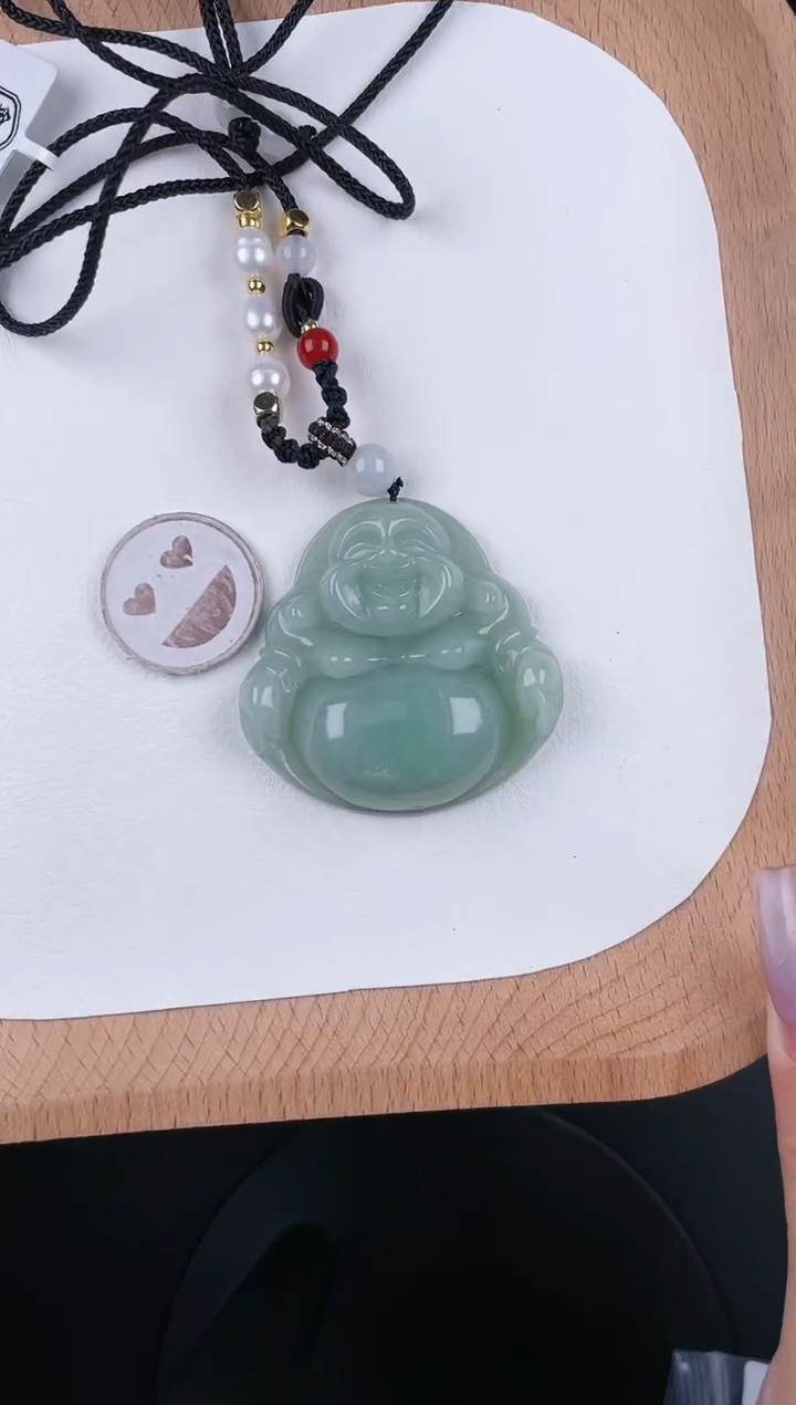 翡翠未镶嵌颈饰LH014翡翠冰绿大佛-4+送同款绳子