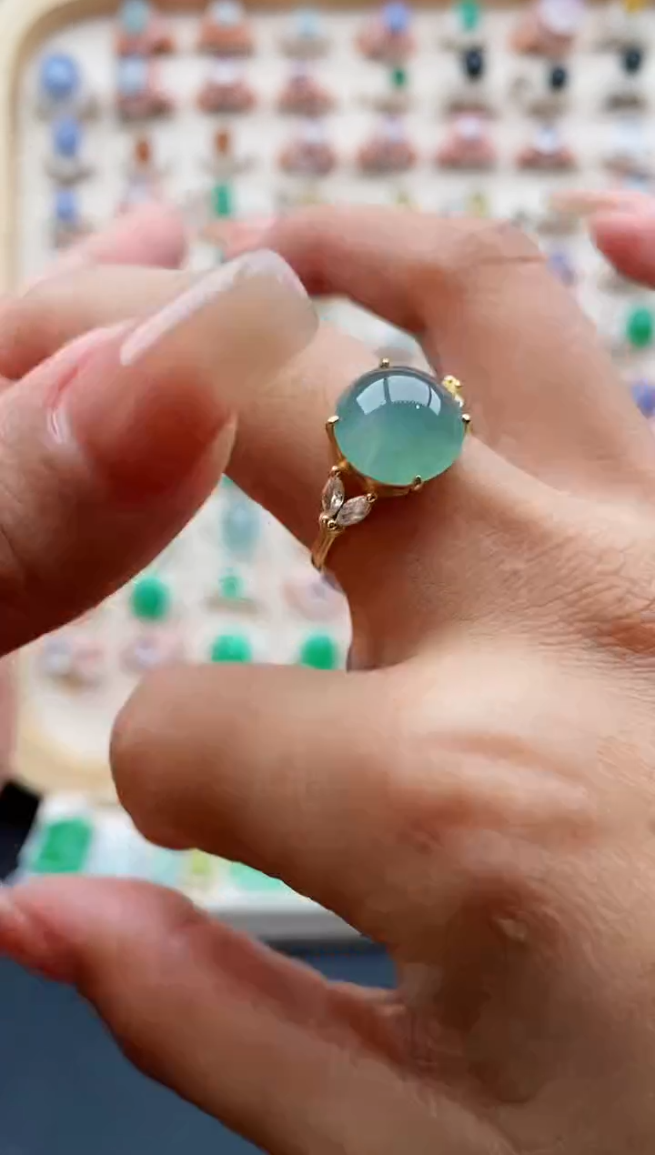 翡翠银S925镶嵌戒指缅甸天然A货翡翠111   7-5