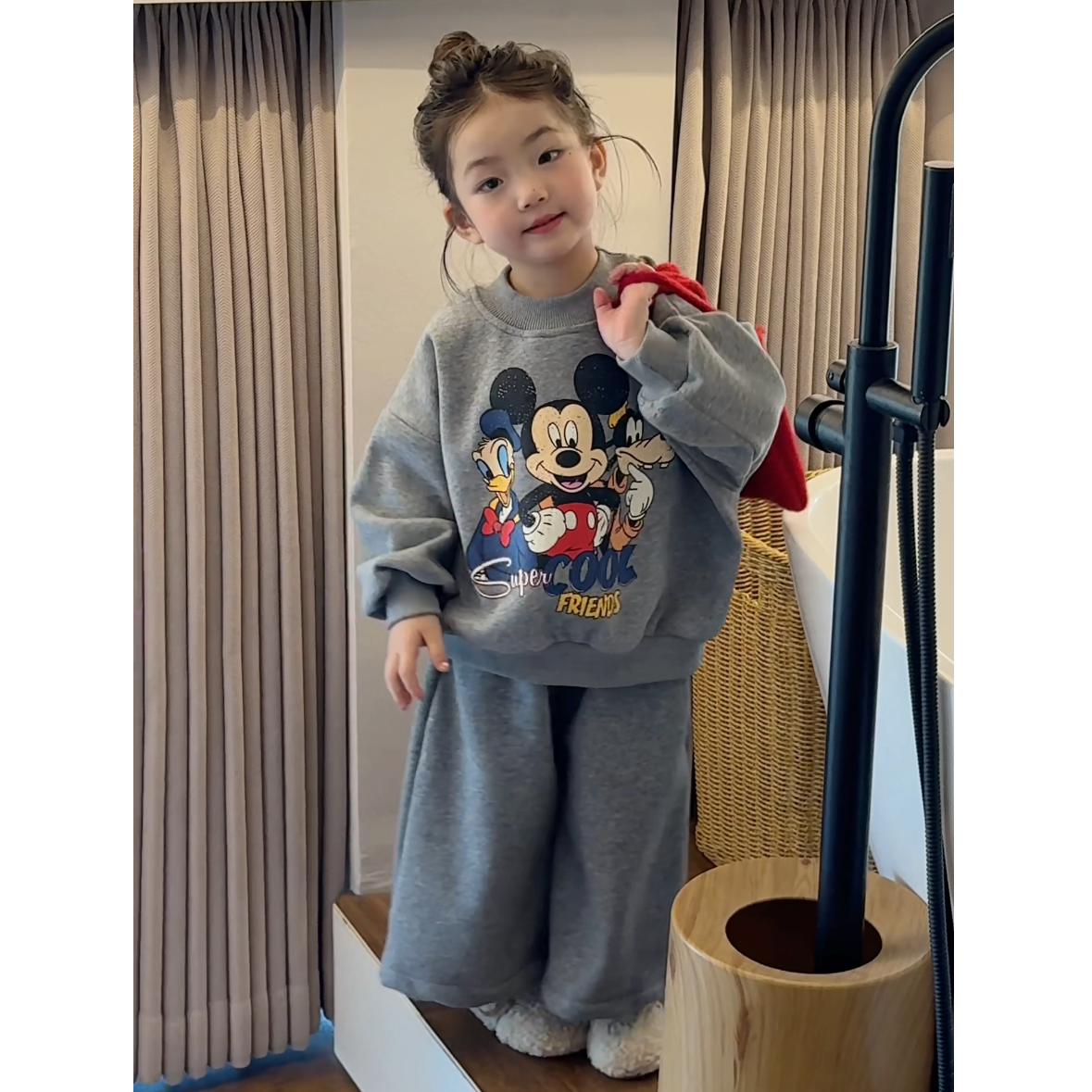 90-150男女童加绒卫衣洋气+阔腿裤韩版秋冬装