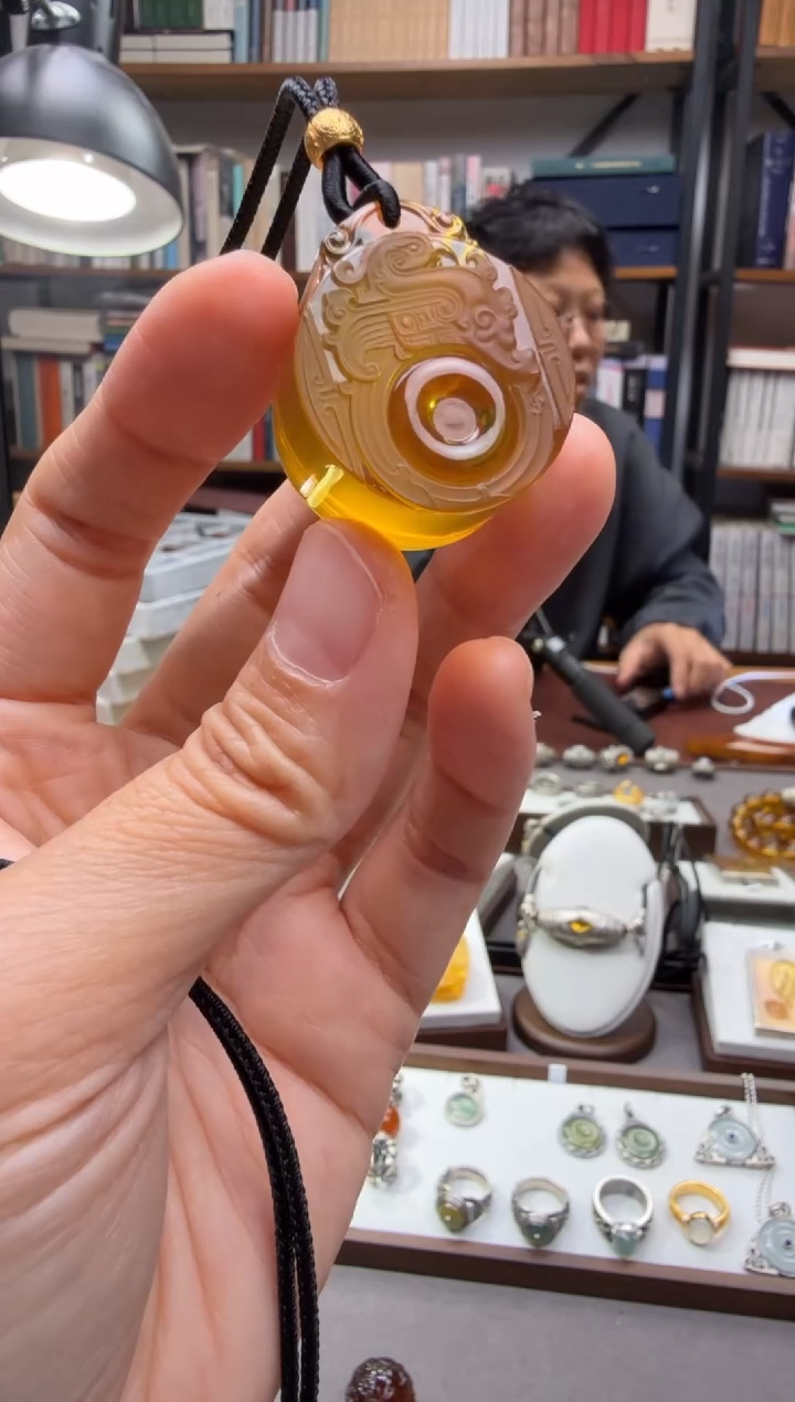 琥珀颈饰未镶嵌仿古凤凰吊坠
