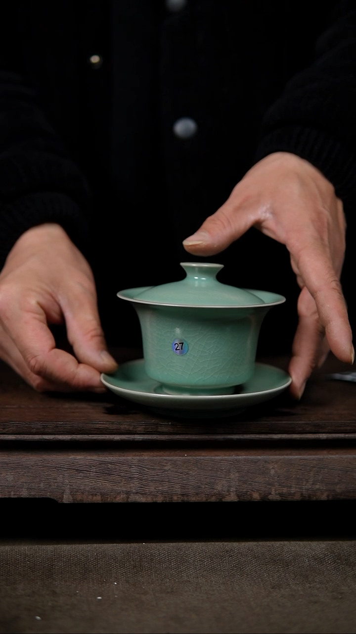 【闪购商品】杯仿古翡翠绿纯手工三才马蹄盖碗27