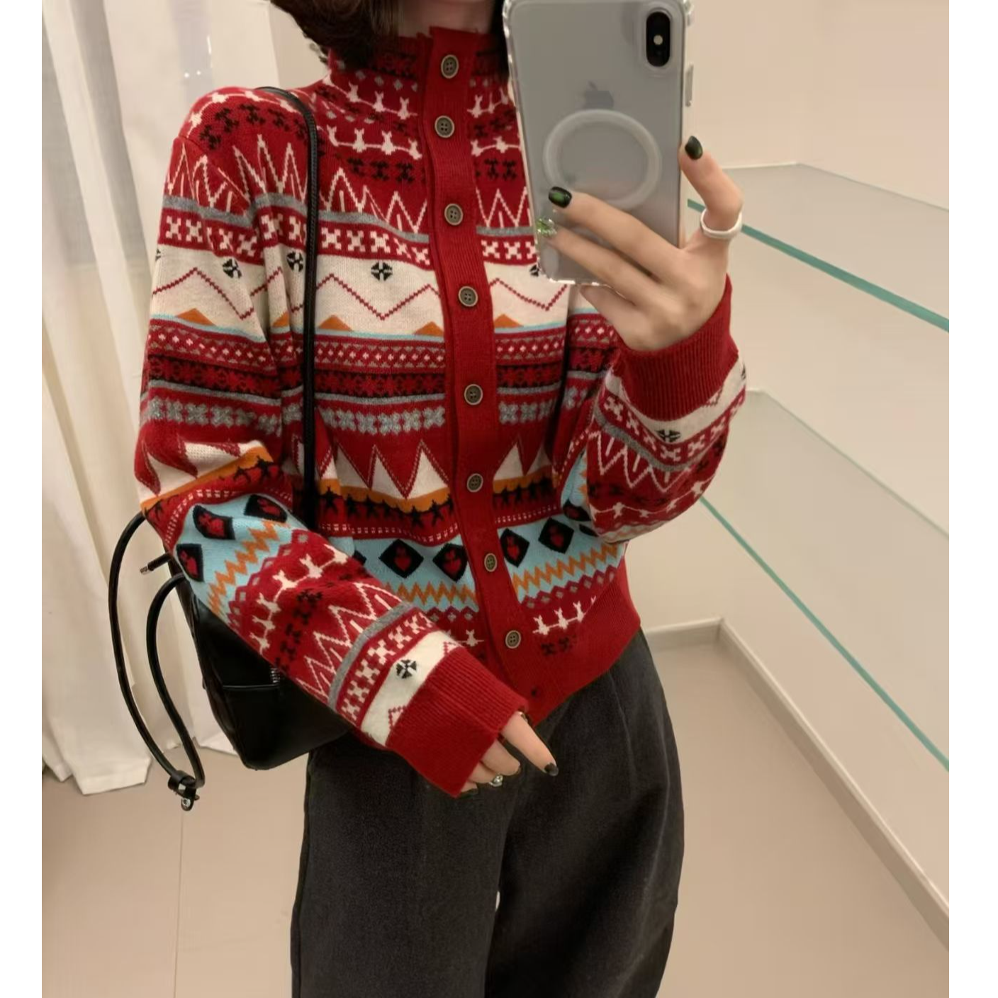 MEIZHENZI【费尔岛】安哥拉兔毛|秋冬半高领厚款针织开衫女休闲毛衣