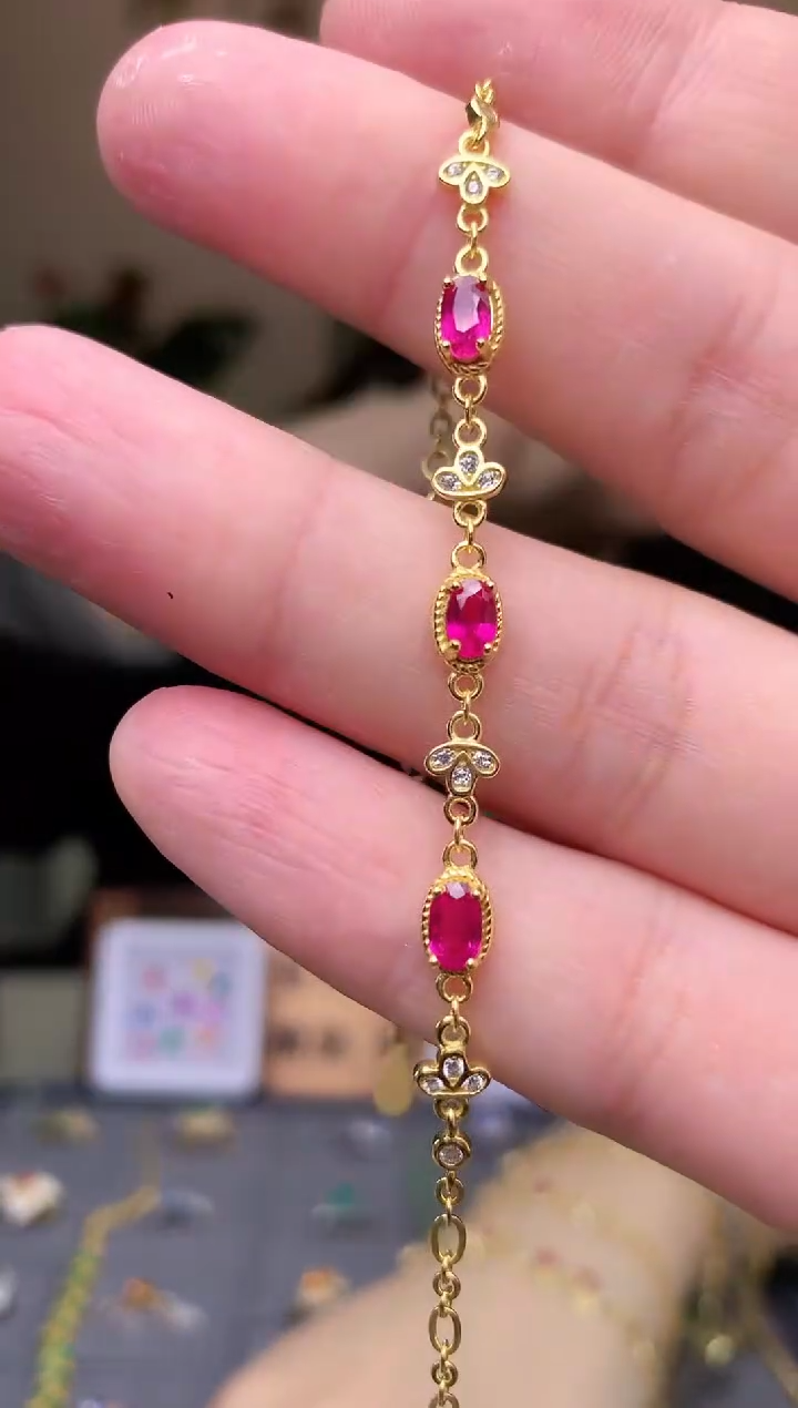 【闪购商品】红宝石手链银S925镶嵌手链