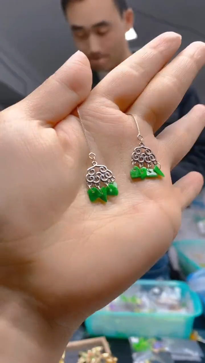 【闪购商品】翡翠耳饰银S925镶嵌0382翡翠耳线