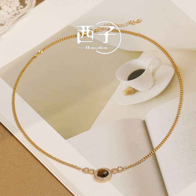 西子饰品高定镀 18K 金【复古虎眼项链】不过敏欧若风穿搭