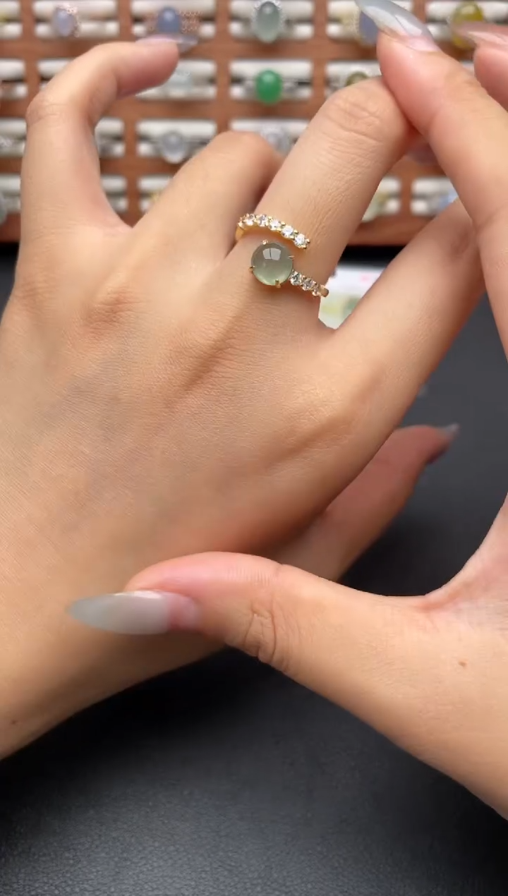 翡翠戒指银S925镶嵌一物一证一礼盒