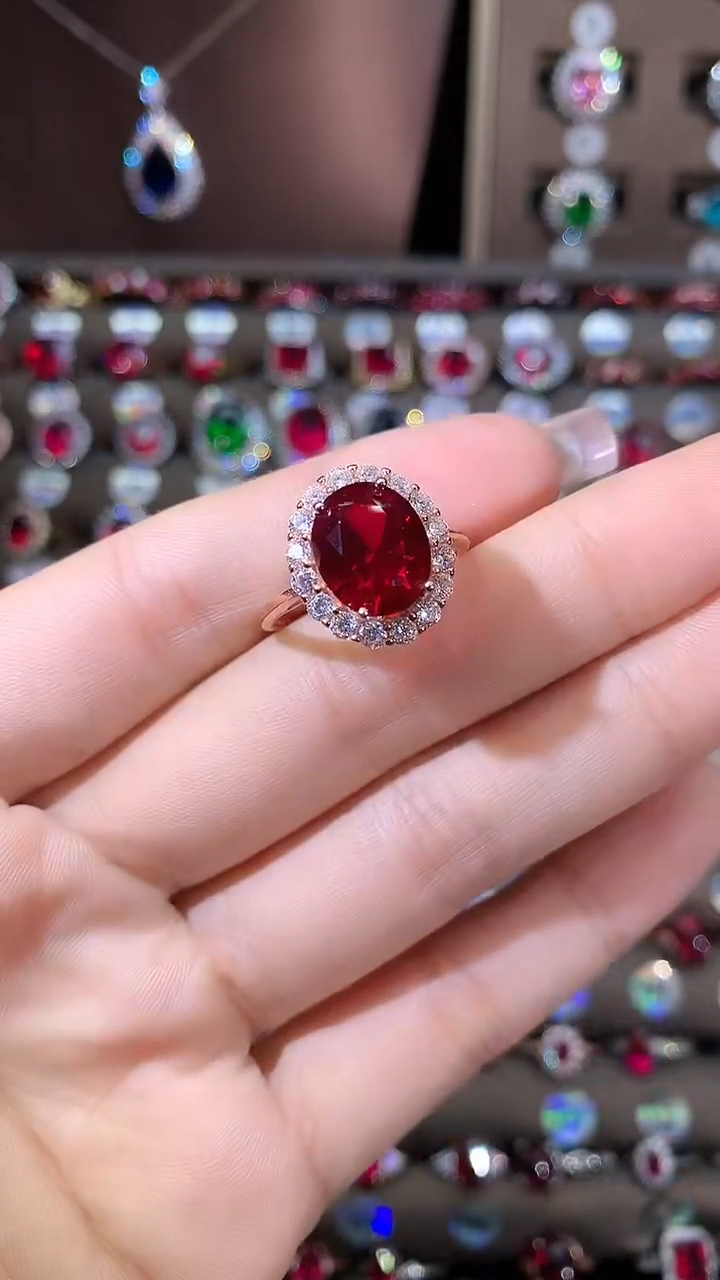 无925银酒红戒指