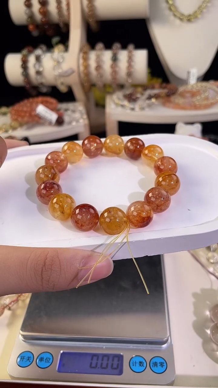 未镶嵌手链水晶黄+红胶花13MM