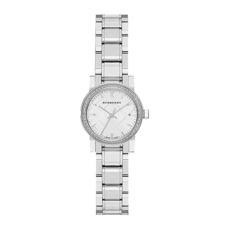 【Lina专属】Burberry博柏利银色镶钻石英女士腕表26表盘BU9220