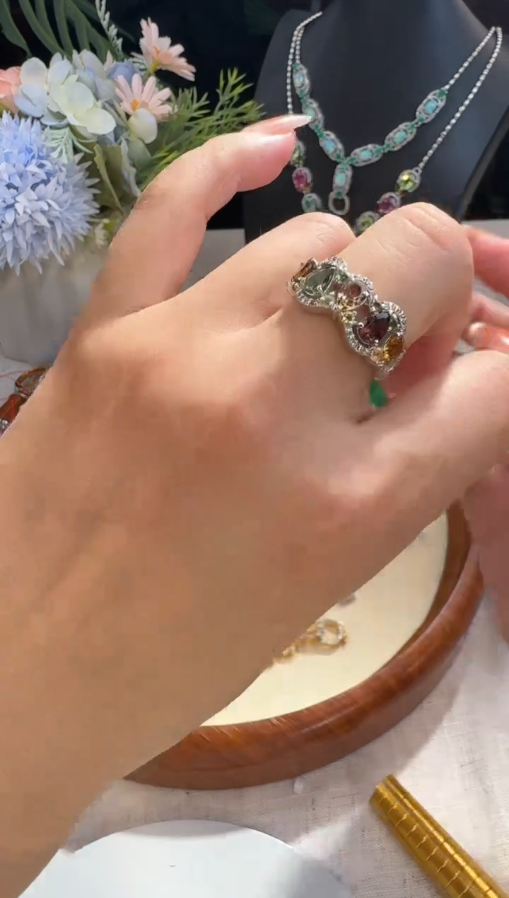 【闪购商品】碧玺戒指银S925镶嵌戒指