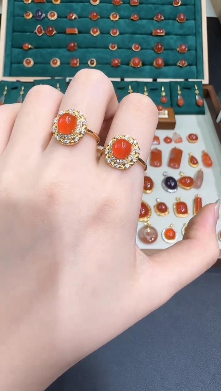 【闪购商品】南红玛瑙银S925镶嵌戒指X0319-223-613多样性一件