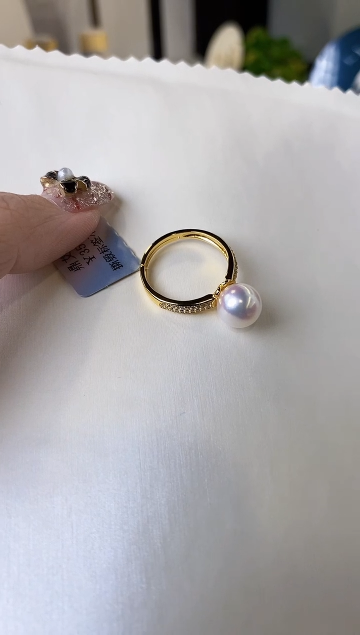【闪购商品】海水珍珠戒指银S925镶嵌8.5-9Akoya海水珍珠戒指