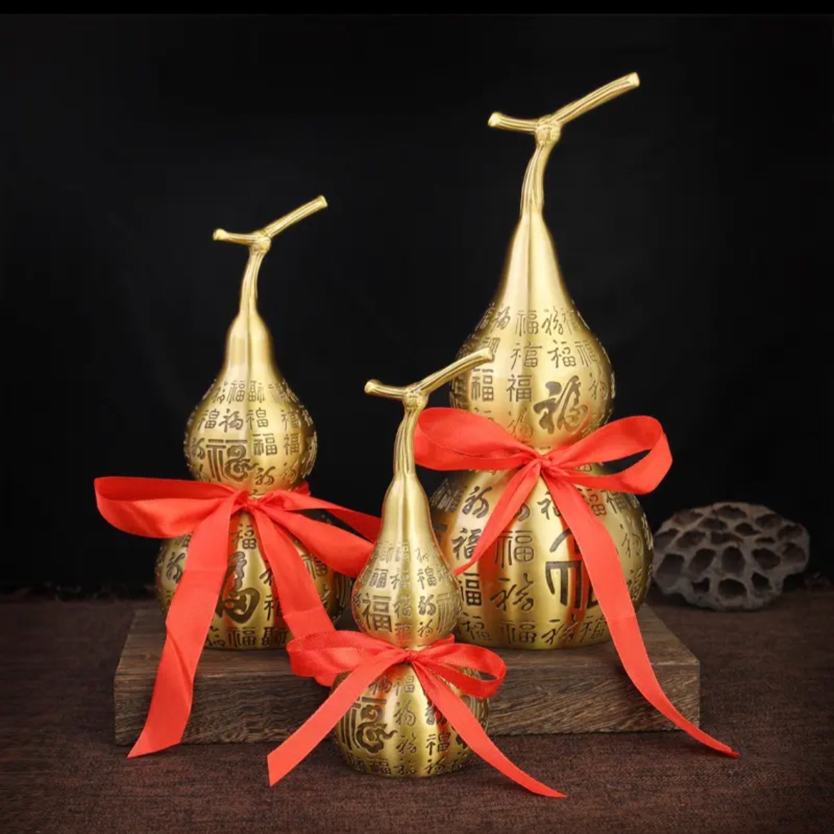 纯黄铜复古空心开口百福葫芦客厅办公室摆件工艺品装饰礼品