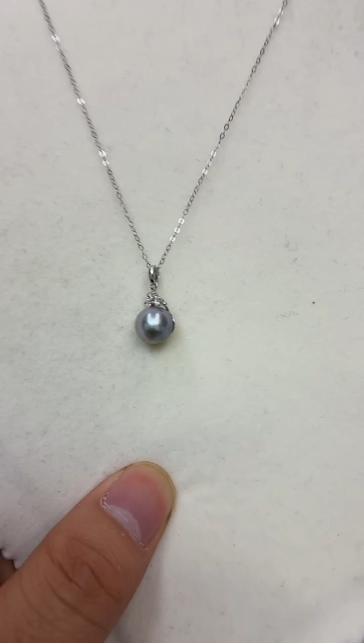 银S925镶嵌DA海水珍珠吊坠8-9 y738