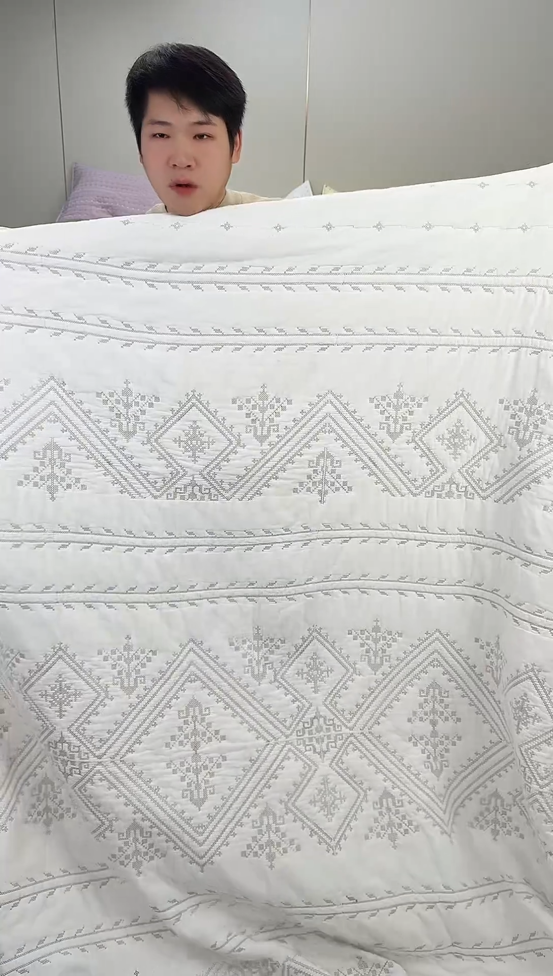 棉金丝罗线格230*250单床盖纯棉