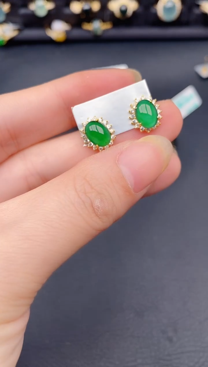 银S925镶嵌翡翠耳饰天然a货翡翠319