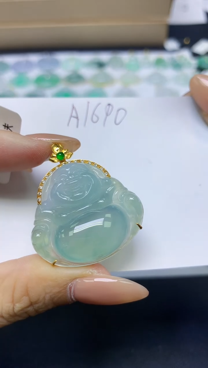 颈饰18K金镶嵌翡翠天然缅甸A货翡翠百元以上9元证书费自理