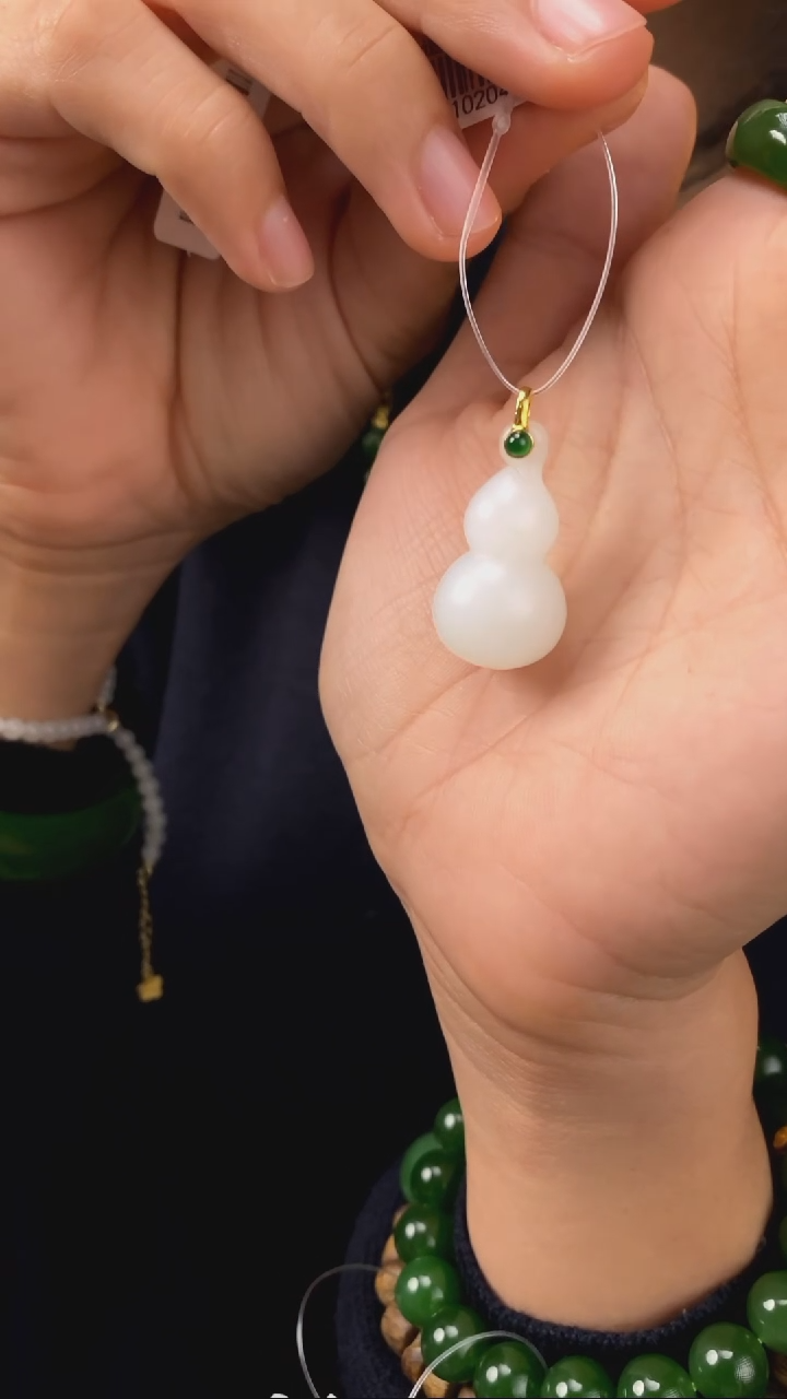 【闪购商品】和田玉吊坠18K金镶嵌【玉道侠侣】羊脂白玉葫芦