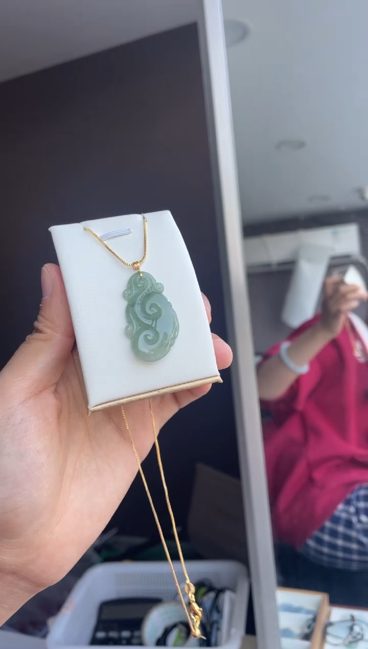 吊坠(不含链)18K金镶嵌翡翠天然缅甸A货翡翠